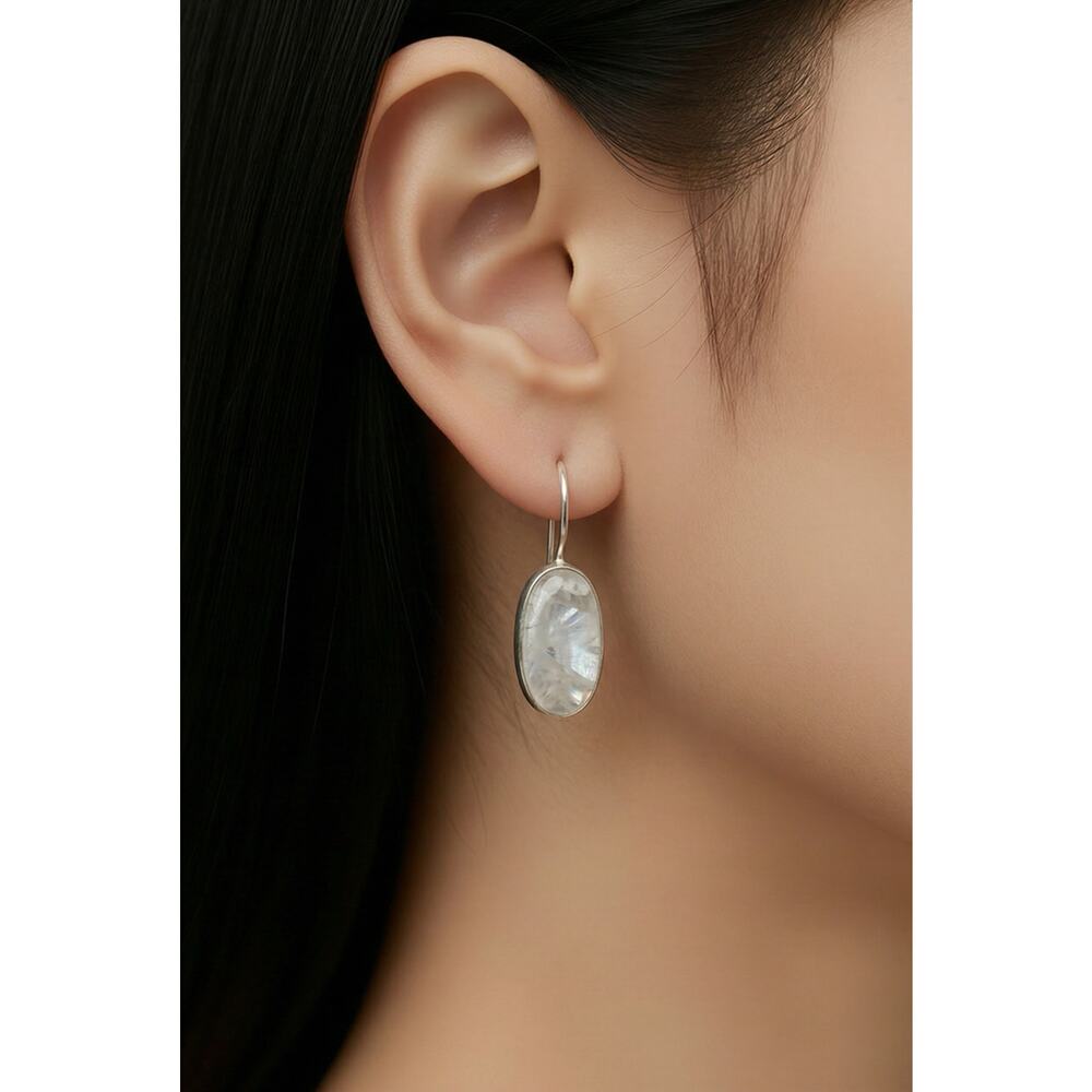 Jane Diaz Sterling Silver Oval Cabochon Moonstone Earrings